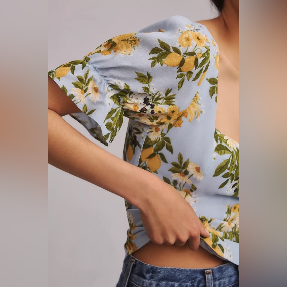 Reformation Blue Floral Sweetheart Top with Yellow Flowers - Picture 4 of 14